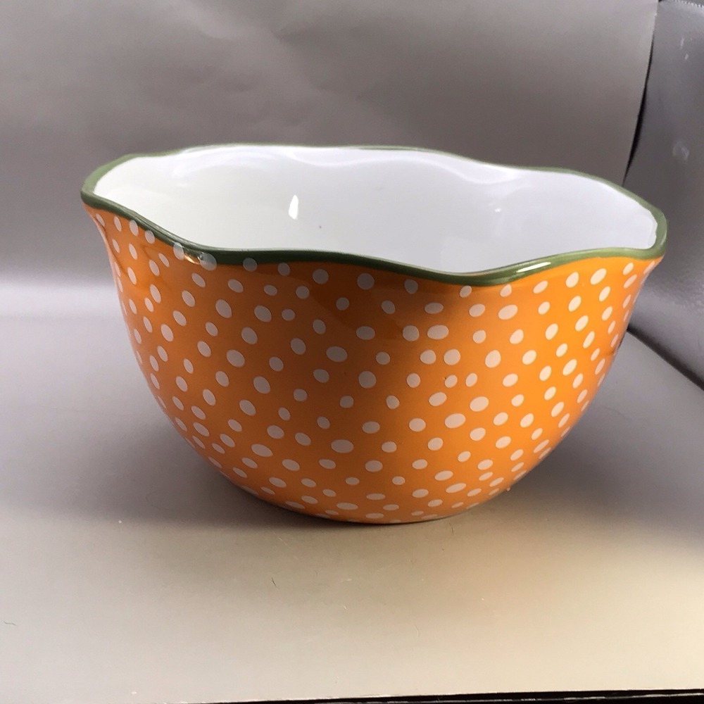 Pioneer Woman Ceramic Orange With Polka Dots Bowl Dish 8.5 Inch Diameter